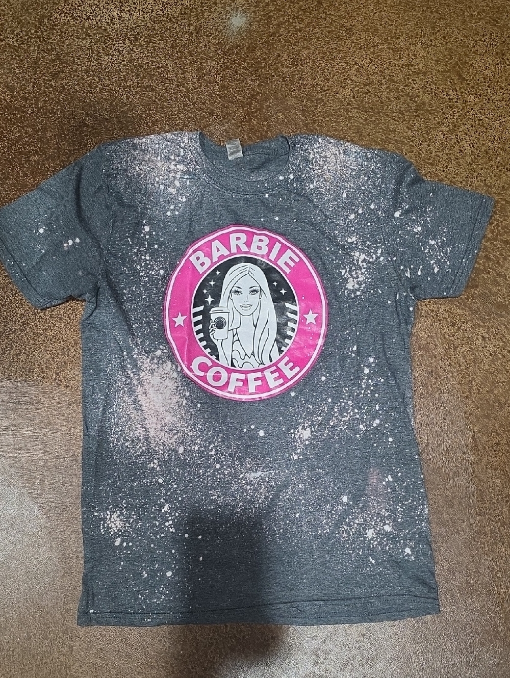 Gildan Dark Gray Tee with Pink Barbie Coffee Logo